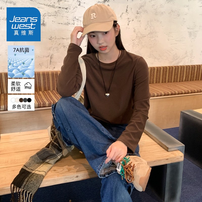 真维斯咖色长袖t恤女2025新款秋