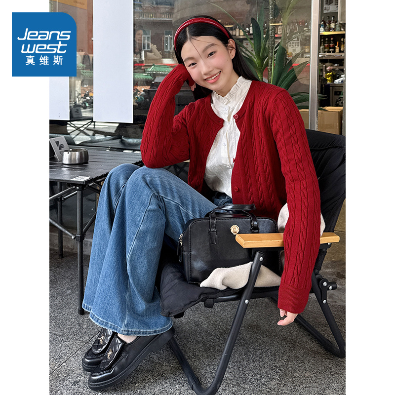 真维斯本命年加厚针织开衫外套女