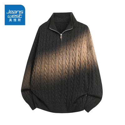 N5真维斯毛衣男2025新款秋冬季宽松高领半拉链保暖上衣男款针织衫