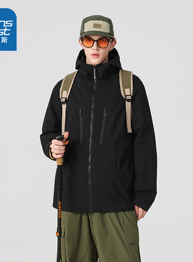 VF真维斯男女同款摇粒绒内胆三合一连帽夹克黑色情侣衣服上衣