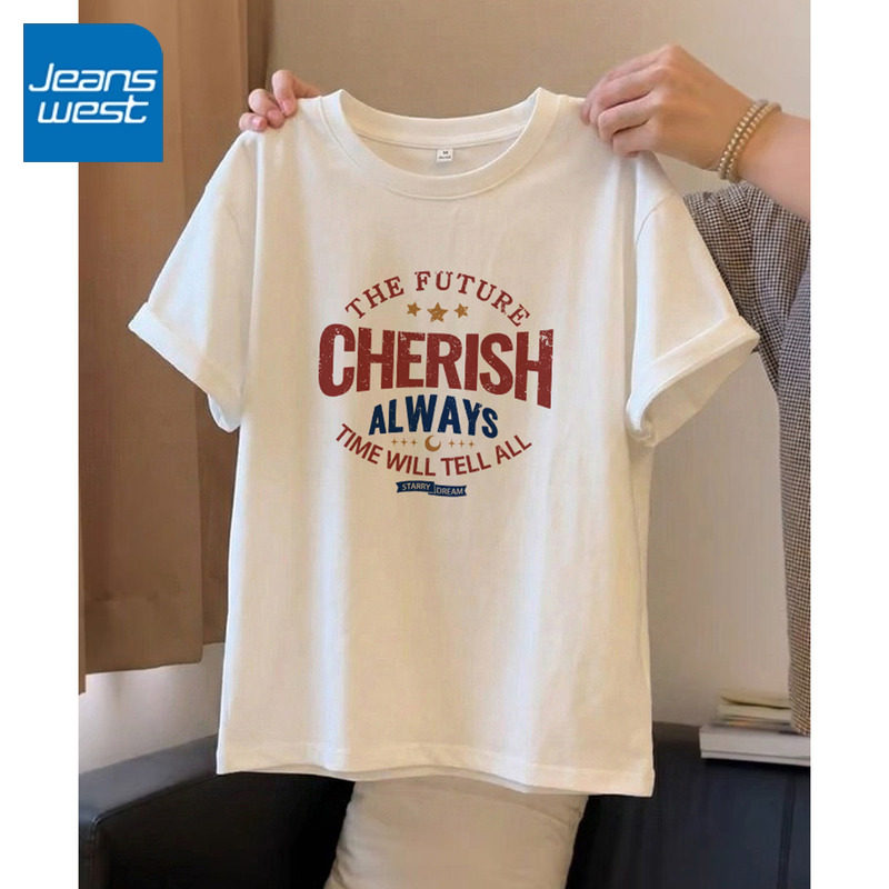 KYV真维斯白色短袖t恤女夏季2026新款宽松美式纯棉体恤打底衫