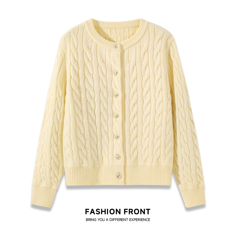 NOW真维斯鹅黄针织衫女2025新款秋冬季设计感学院风毛衣开衫外套