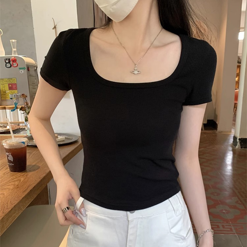 KWV真维斯正肩黑色上衣打底内搭短袖t恤女2025新款夏日ootd穿搭