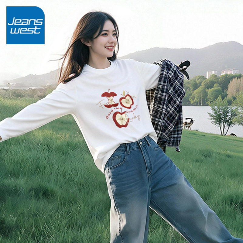 NOA真维斯白色长袖打底衫女春秋季2026新款T恤宽松休闲百搭上衣女,女装/女士精品,T恤,淘宝优惠券,粉丝福利购,淘宝优惠卷