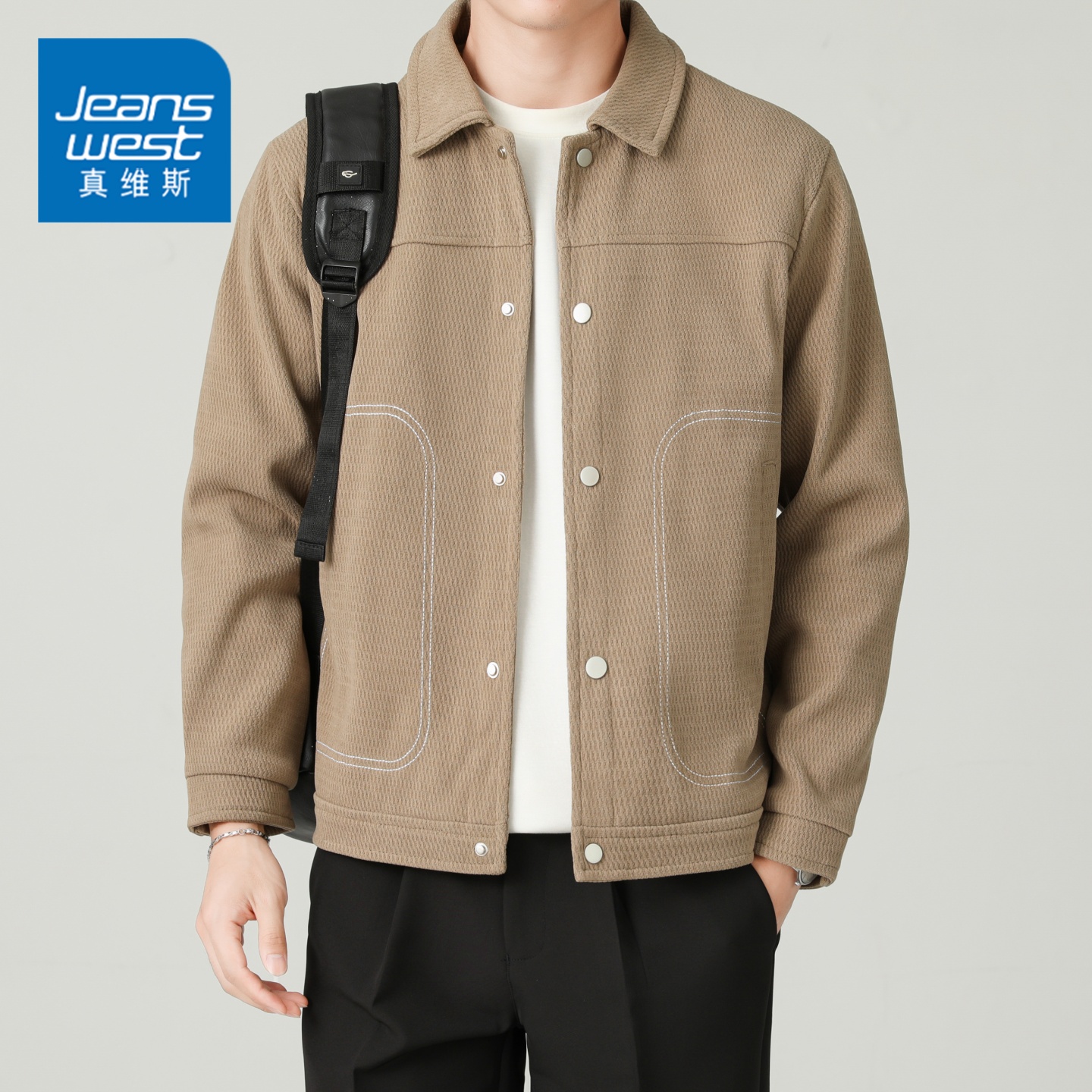 真维斯高级感潮流翻领夹克男生款