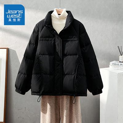 真维斯黑色短款羽绒服女2025新款
