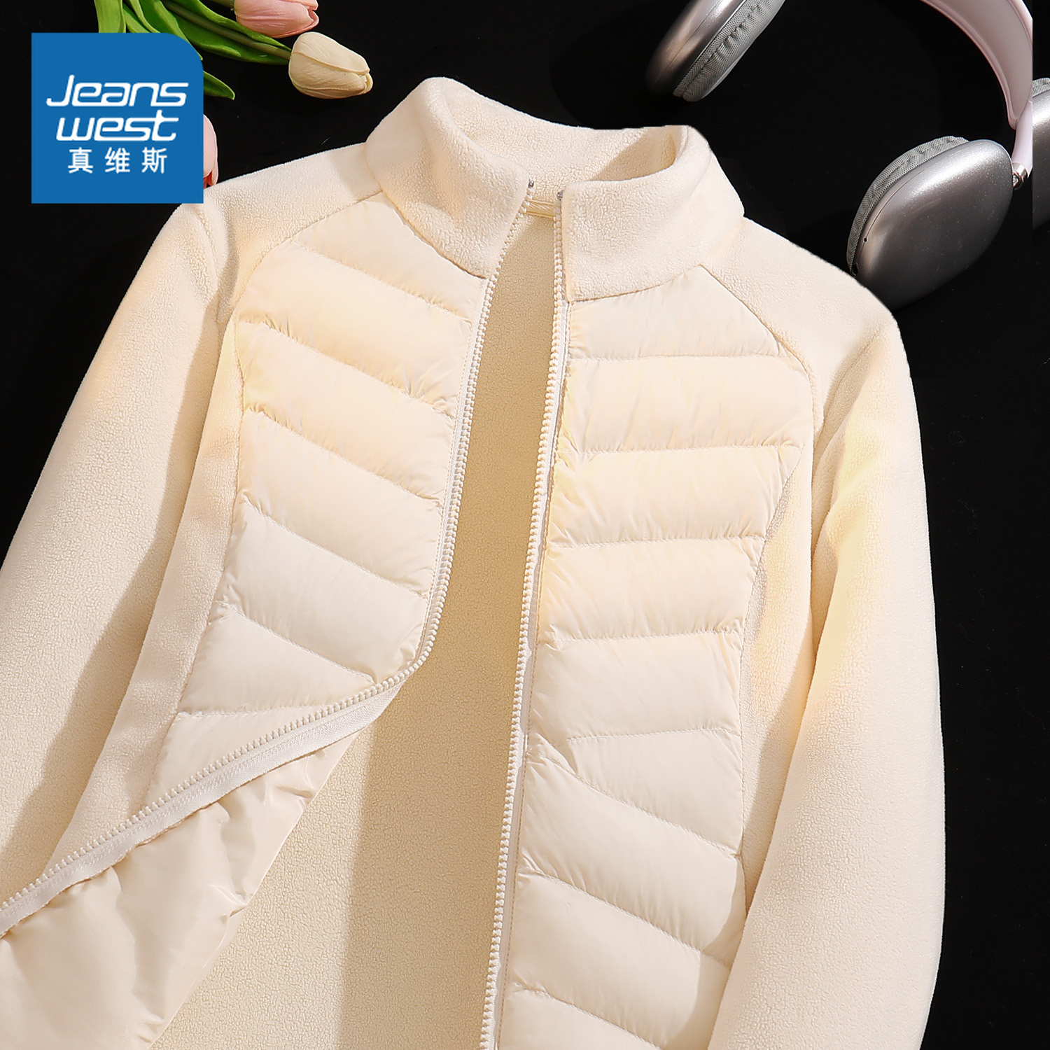 真维斯白色轻薄棉服内搭女款