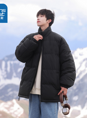 VF真维斯男装立领潮流棉衣 冬季男款纯色学生保暖棉服黑色棉袄
