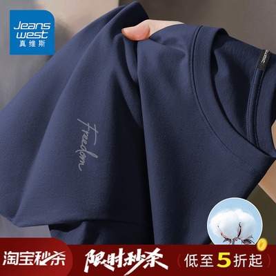 GV真维斯藏蓝色t恤男短袖2025新款夏季纯棉男士宽松半袖男款体恤B