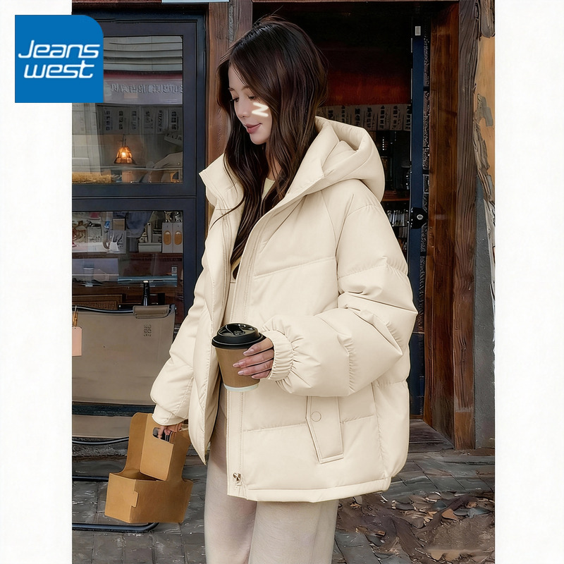 真维斯短款连帽羽绒服厚外套女款