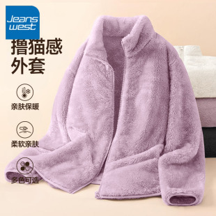 KV真维斯紫色加绒外套女2025新款 珊瑚绒加厚摇粒绒立领上衣 秋冬季