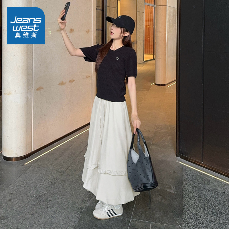 KC真维斯甜美花苞裙女春季2026新款中长款显瘦抽绳a字荷叶边伞