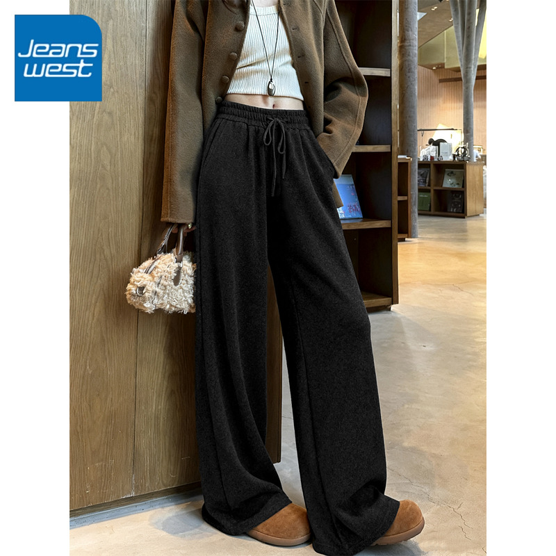 真维斯黑色加绒裤子女2025新款冬