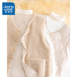 NOW真维斯两面穿摇粒绒羊羔绒马甲女外穿2025新款 冬保暖内搭背心