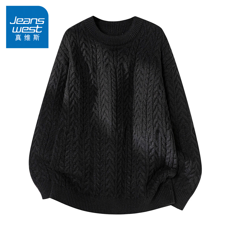 N5真维斯毛衣男2025新款秋冬季美式宽松圆领加厚上衣服男款针织衫