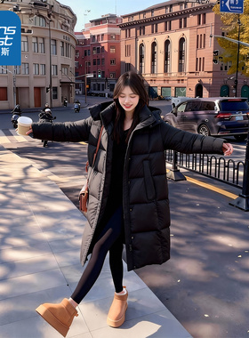 NOW真维斯黑色长款羽绒服女2025新款冬韩版巨好看的冬装棉袄外套