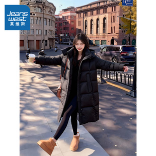 冬装 NOW真维斯黑色长款 巨好看 冬韩版 棉袄外套 羽绒服女2025新款