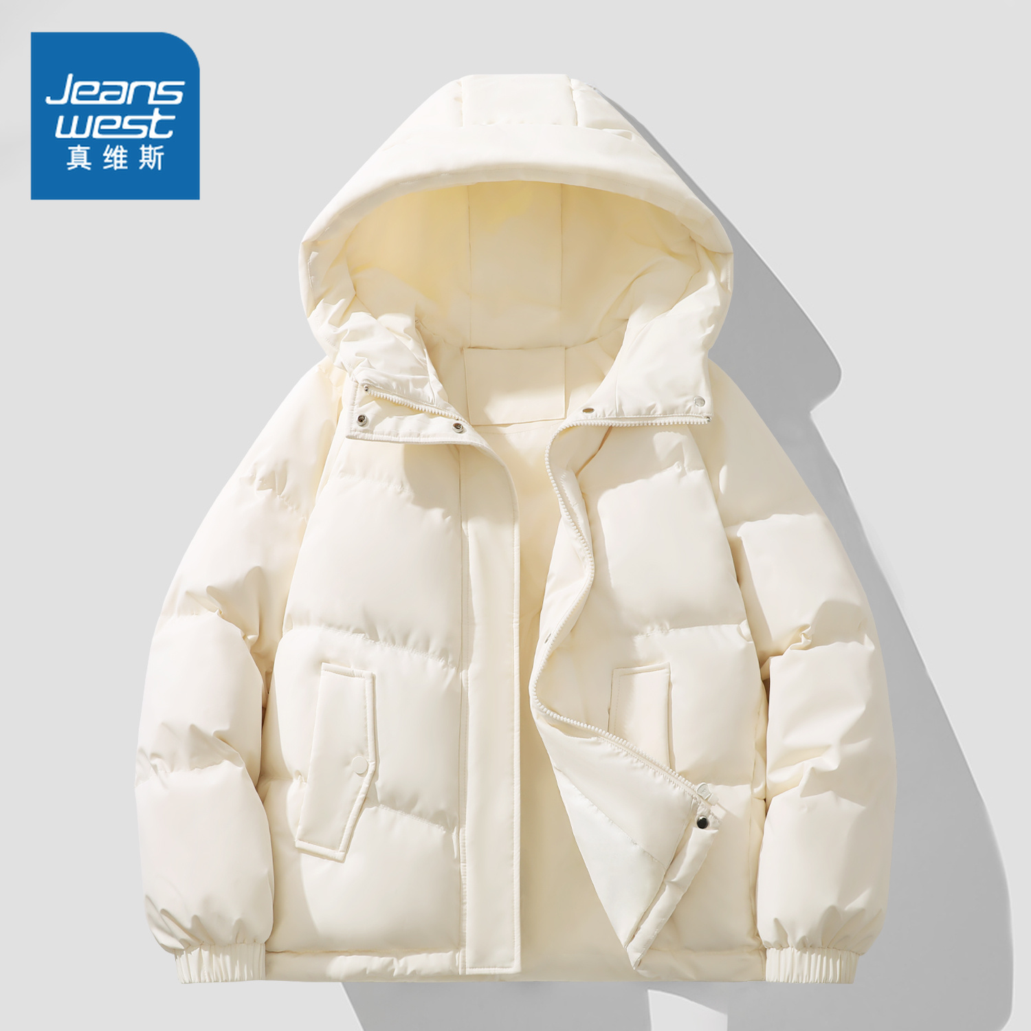 真维斯连帽羽绒服女冬季短款外套