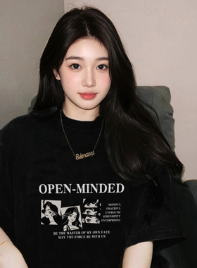 KWV真维斯黑色美式内搭短袖t恤女打底衫上衣2026新款今年流行爆款