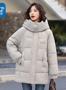 DCF真维斯女装2025年冬季设计感连帽厚款保暖锁温棉服时尚女外套