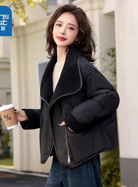 DCF真维斯女装2025年冬季毛绒领加厚保暖棉服时尚百搭日常女外套