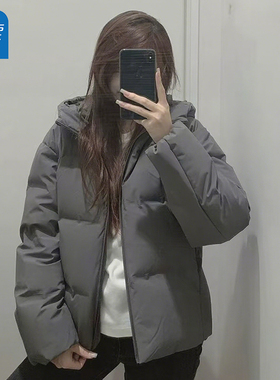 GL真维斯灰色短款棉服女2025冬季新款宽松显瘦面包服保暖连帽外套