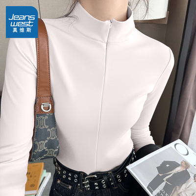 真维斯开领加绒打底衫女款秋冬季