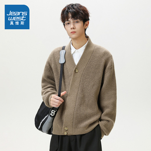 D4真维斯男装2025冬季新款 设计感针织衫道袍开衫毛衣宽松外套男