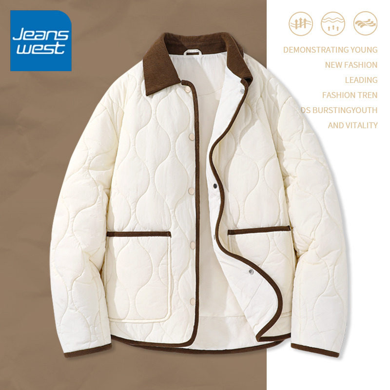 真维斯撞色翻领棉服女2025新款