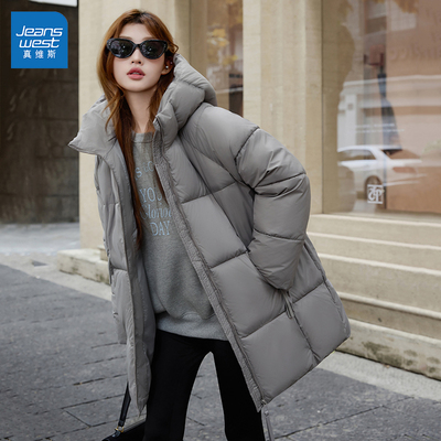GL真维斯中长款棉服女2025新款冬季保暖棉袄连帽小个子面包服外套