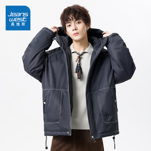 加厚保暖连帽棉衣冬装 N5真维斯棉服男款 男装 冬季 牛仔外套 2025新款