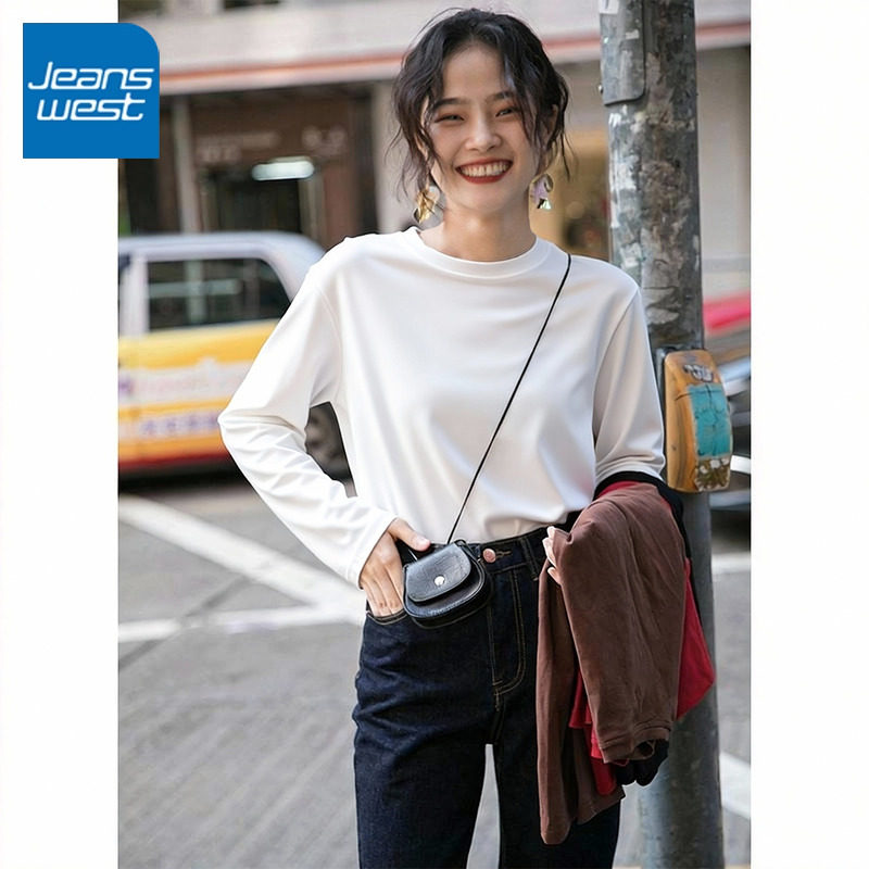 KV真维斯百搭白色长袖T恤女2026春秋款纯棉学生打底衫内搭上衣