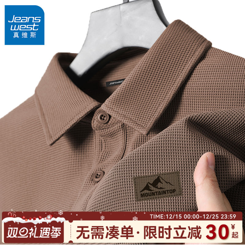 GV真维斯美式polo衫短袖男款2025夏季新款华夫格男士衬衫领t恤男C