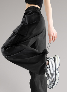 KWV真维斯工装裤子女款2026新款运动休闲夏季薄款宽松黑色裤子