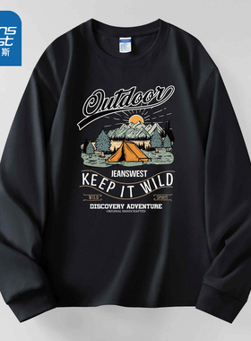 NXP真维斯男装2025秋季新款时尚潮流个性印花纯棉重磅240g长袖T恤