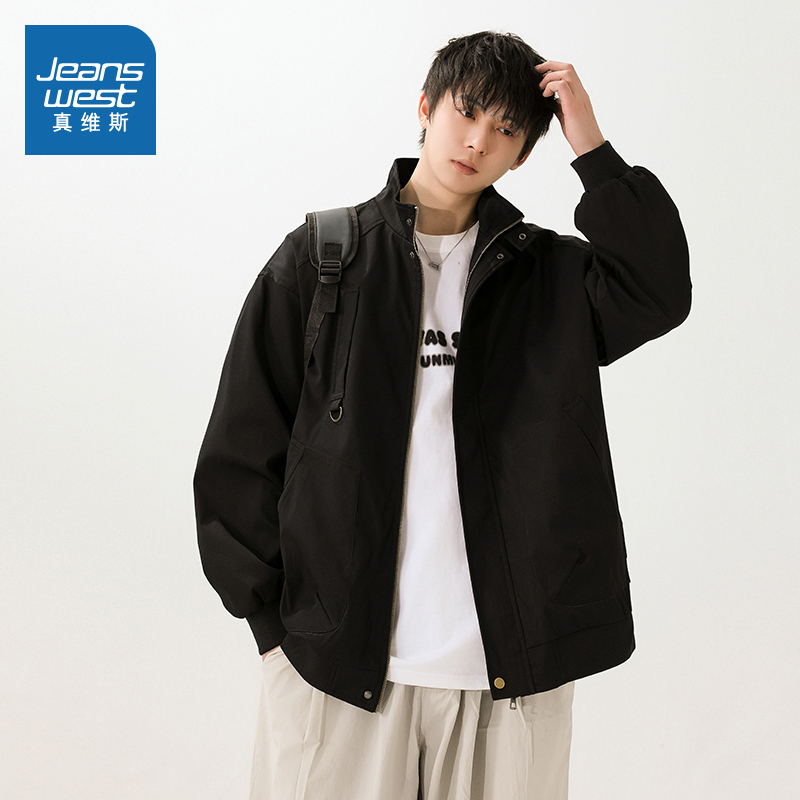 户外宽松开衫立领工装夹克外套男