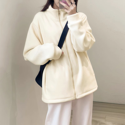 KYV真维斯杏色摇粒绒外套女2025新款秋冬季加绒冲锋衣内胆抓绒衣