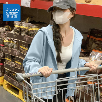 NOE真维斯短款卫衣外套女2025新款秋薄款小个子连帽抽绳开衫上衣