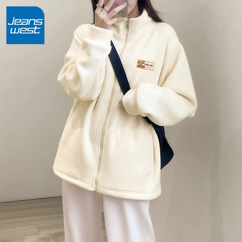 真维斯双面加绒摇粒绒立领开衫