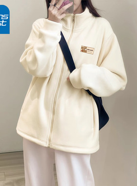 NOA真维斯摇粒绒外套女 2025新款双面加绒立领开衫加厚保暖上衣女