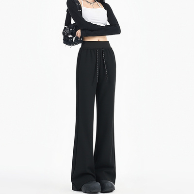 真维斯黑色微喇阔腿裤子休闲裤