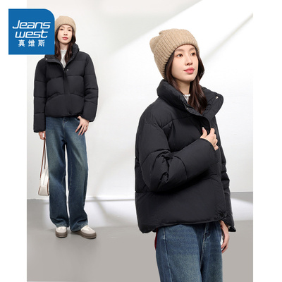 真维斯棉服女短款连帽面包服外套