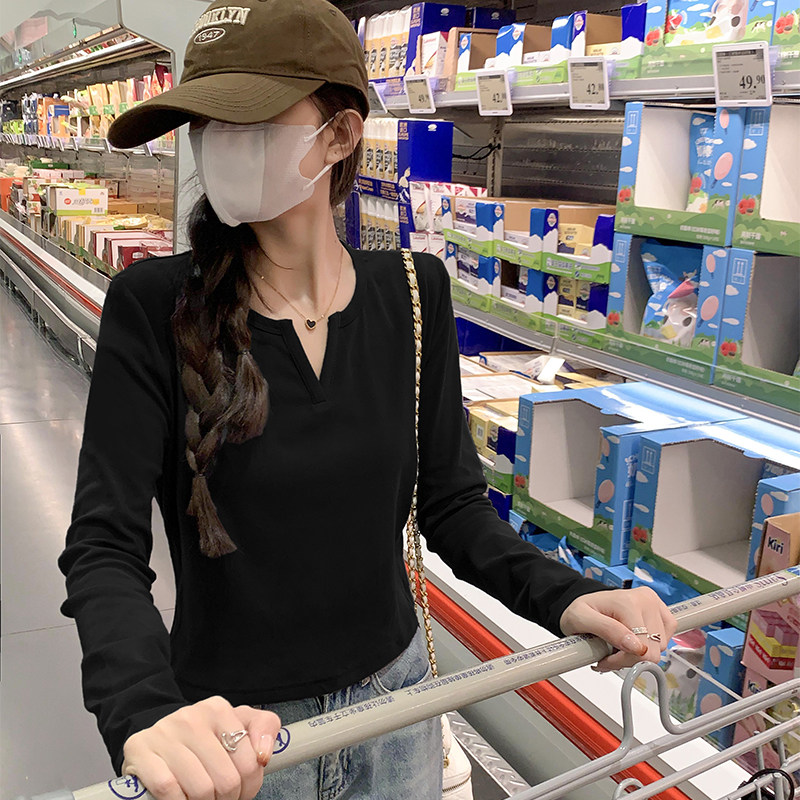 KWV真维斯正肩长袖t恤女2026新款春秋显瘦修身v领内搭打底衫上衣,女装/女士精品,T恤,淘宝优惠券,粉丝福利购,淘宝优惠卷