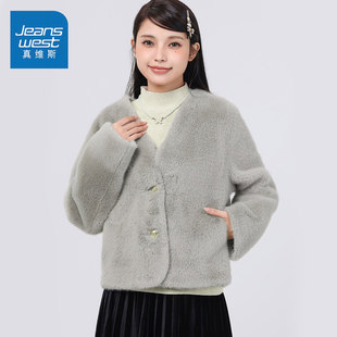 高级感 新款 GC真维斯高级感保暖绒毛V领上衣女年轻款 外套2025秋季