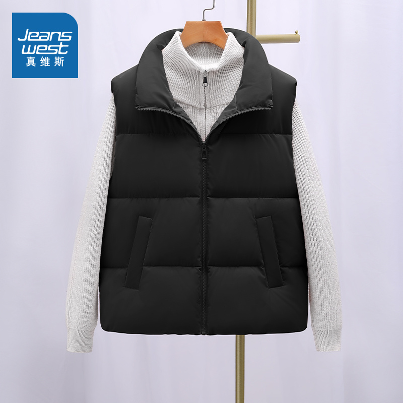NOW真维斯黑色棉马甲女2025新款秋冬季无袖坎肩外套保暖外穿背心