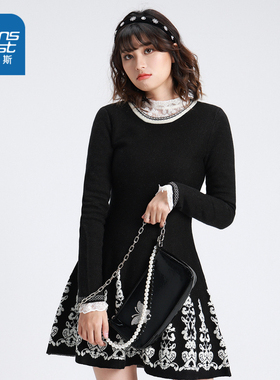 LS真维斯连衣裙女装春秋季气质小个子显瘦小黑裙针织时尚女式裙子