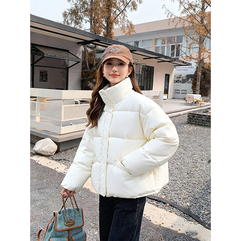 NOW真维斯白色短款棉袄女款2025新款冬季韩系棉服面包服夹棉外套