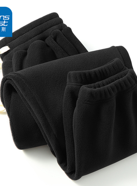 NN真维斯黑色摇粒绒裤子男冬季2024新款加绒加厚休闲裤秋冬款男裤