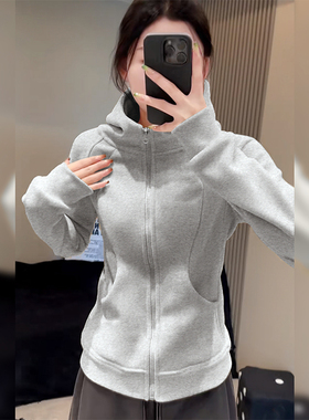 NOW真维斯春秋连帽外套女2026新款运动上衣修身收腰灰色开衫卫衣