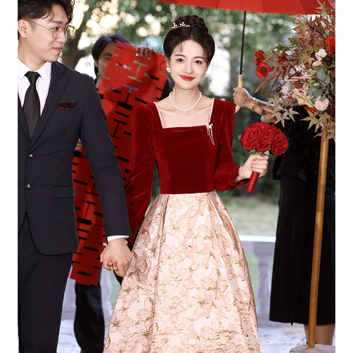 Вечернее платье, демисезонный модный элегантный лонгслив, свадебное платье, юбка, квадратный вырез, изысканный стиль